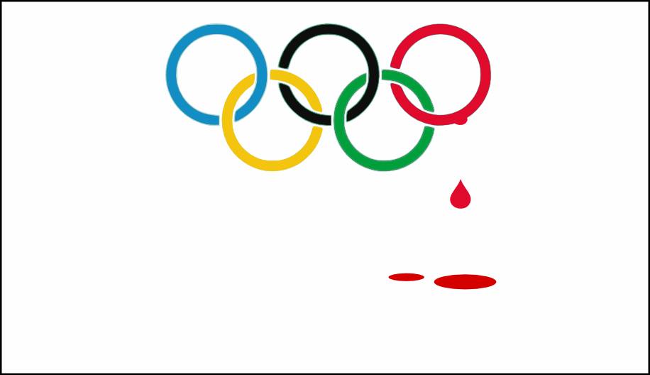 Simbolo delle olimpiadi sanguinante a causa del doping di stato